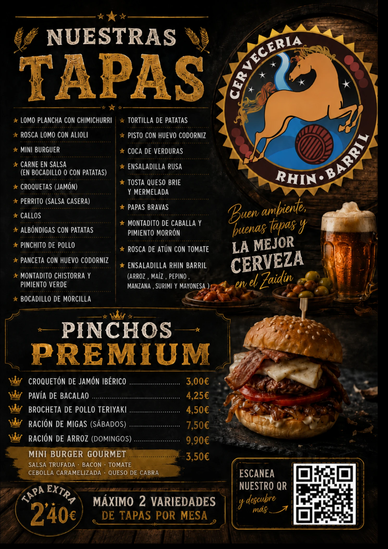 Carta de tapas Cervecería Rhin Barril 1 — 2026